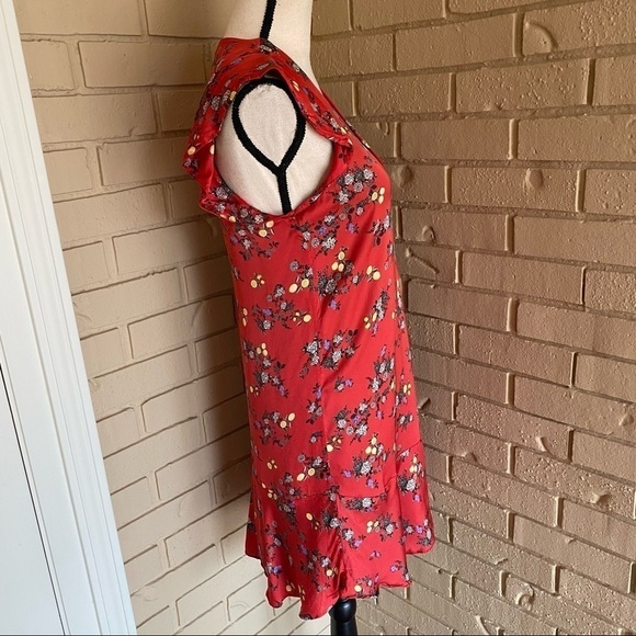 PAULA CAHEN D’ANVERS RED DRESS LEMONS FLORAL RUFFLES LINED SIZE 2 - Picture 3 of 9